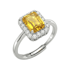 Ring mit rechteckigem gelbem Stein und Zirkonien