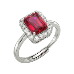 Ring mit rechteckigem magentaroten Stein und Zirkonen