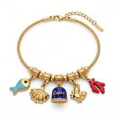Bracelet with Blue Enamel Capri Bell and Sea Charms