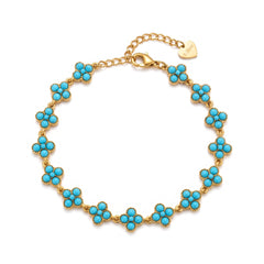 Four-Leaf Clover Bracelet with Turquoise Blue Stones