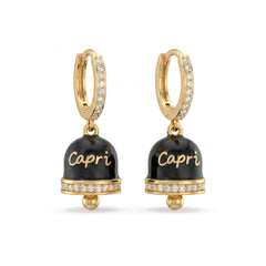 Black “Capri” Bell-Style Zircon Hoop Earrings
