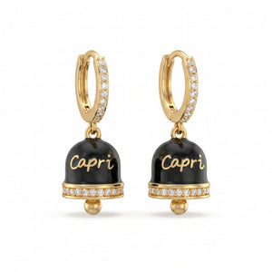 Schwarze, mit Zirkonia besetzte Creolen mit Anhänger „Capri“
