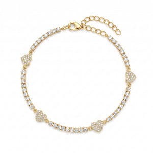 Tennis-Fußkettchen mit Pavé-Herzen