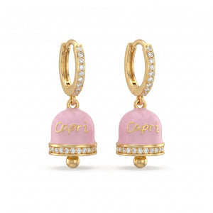Zirkonbesetzte Creolen mit Glöckchen „Capri“ in Pastellrosa