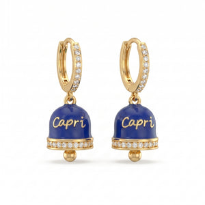 Zirkonbesetzte Creolen mit blauem Glöckchen „Capri“