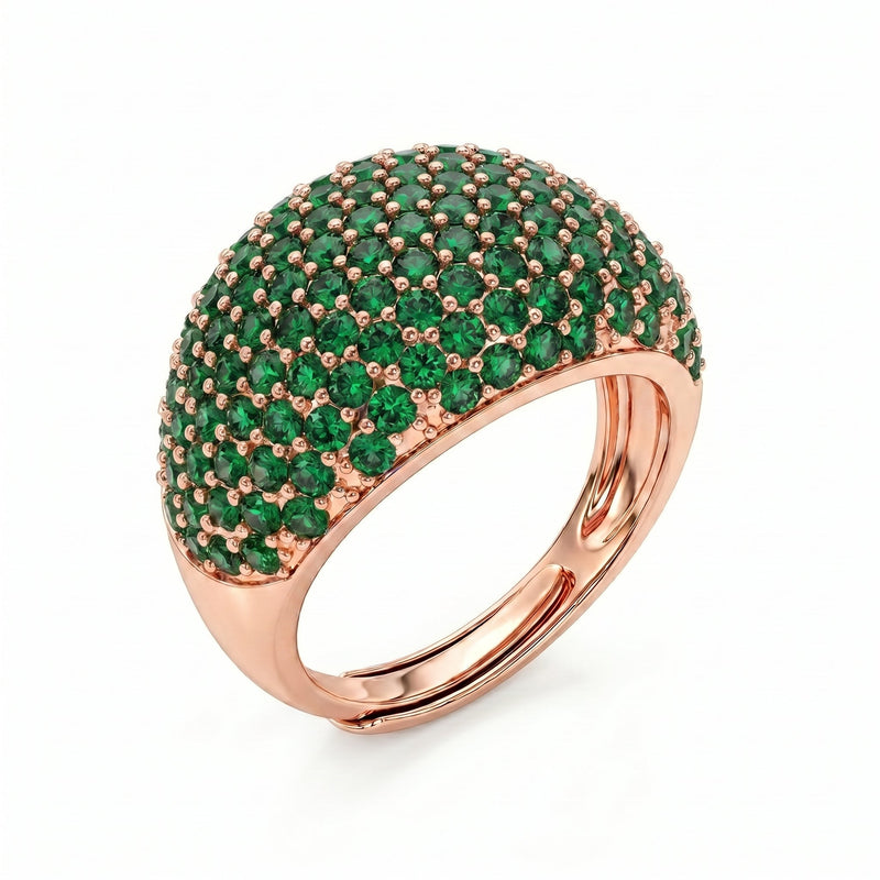 Anello Bombato Pavé con Zirconi Verde Smeraldo - My Mo Gioielli
