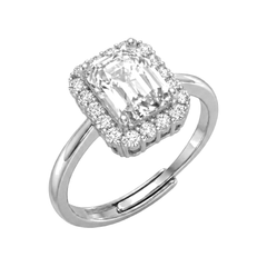 Ring mit rechteckigem weißen Stein und Zirkonia