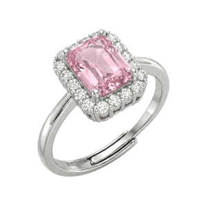 Anello Con Pietra Rettangolare Rosa e Zirconi - My Mo Gioielli