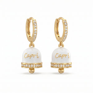 Zirkonbesetzte Creolen mit weißem „Capri“-Glöckchen
