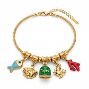 Bracciale con Campanella Capri Smaltata Verde e Charms del Mare - My Mo Gioielli
