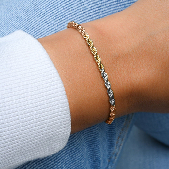 Bracciale Fune Corda tre colori in Oro 18kt 3,30 mm - My Mo Gioielli