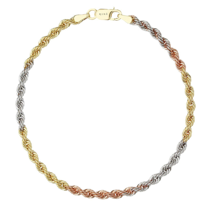 Bracciale Fune Corda tre colori in Oro 18kt 3,30 mm - My Mo Gioielli