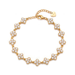 Four-Leaf Clover Bracelet with White Stones