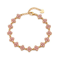 Bracelet with Four-Leaf Clovers and Pastel Pink Stones