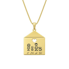 "House Necklace with Composable Family and Pierced Heart"