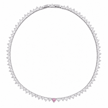 Collana Choker Tennis con Cuori e Cuore Rosa Centrale - My Mo Gioielli