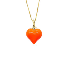 Fluorescent Orange Enamelled Heart Shaped Necklace