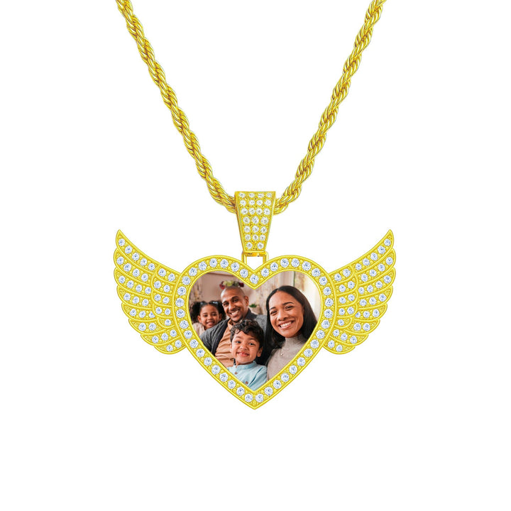 Collana Cuore con Ali e Foto Personalizzata in Acciaio - My Mo Gioielli