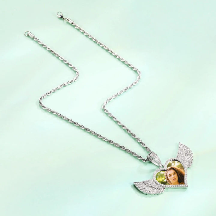 Collana Cuore con Ali e Foto Personalizzata in Acciaio - My Mo Gioielli