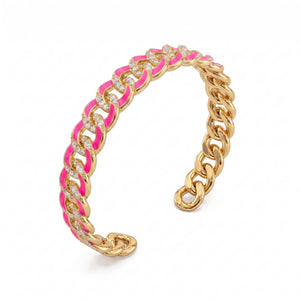 Hartes Armband mit rosa fluoreszierendem Emaille und Zirkonia