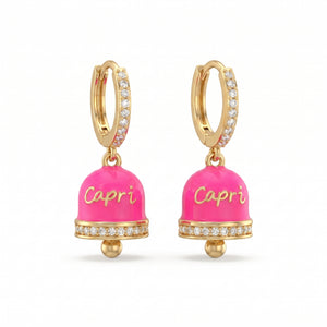 Zirkonbesetzte Creolen mit Anhänger „Capri“ in Neonrosa