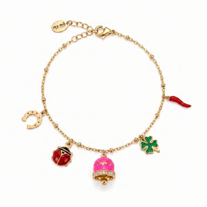 Glücksarmband mit Glöckchen "Capri" in Neonrosa