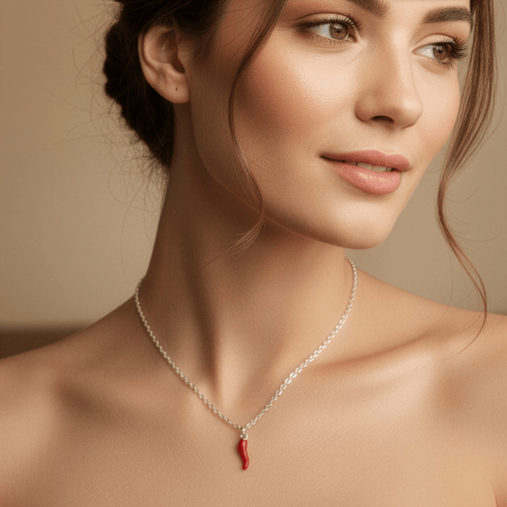 OMAGGIO Collana Corno Rosso Fuoco Portafortuna In Acciaio - My Mo Gioielli