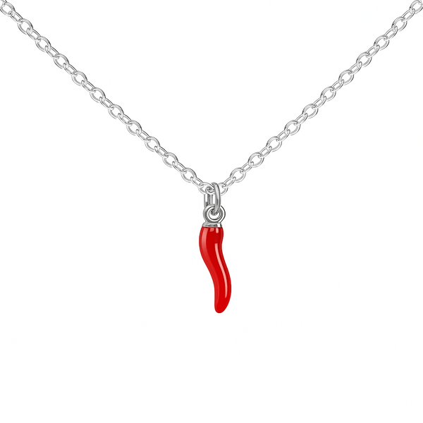OMAGGIO Collana Corno Rosso Fuoco Portafortuna In Acciaio - My Mo Gioielli
