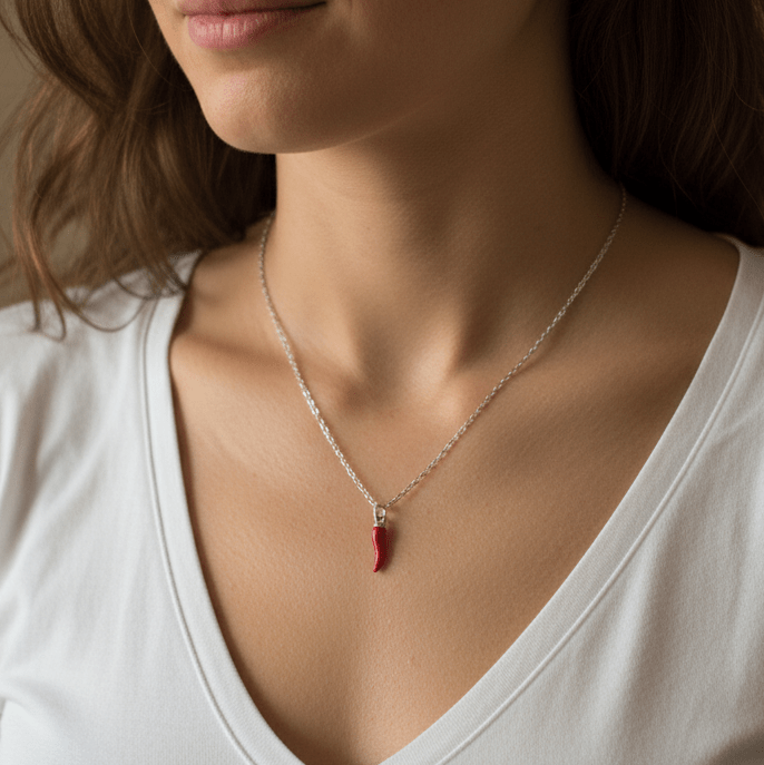 OMAGGIO Collana Corno Rosso Fuoco Portafortuna In Acciaio - My Mo Gioielli