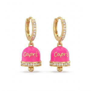 Orecchini a Cerchio Zirconati con Campanella "Capri" Rosa Fluo - My Mo Gioielli