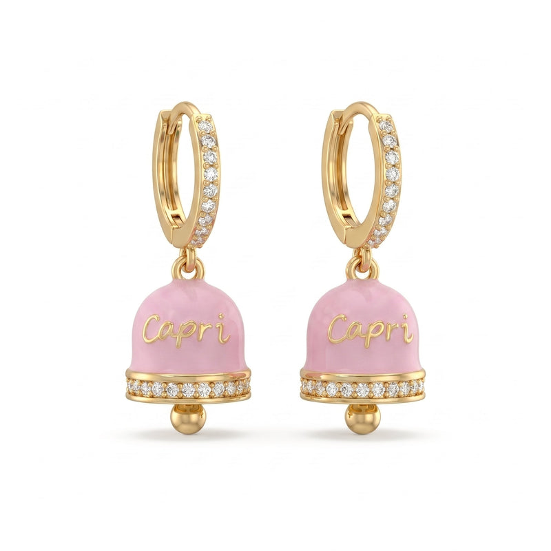 Orecchini a Cerchio Zirconati con Campanella "Capri" Rosa Pastello - My Mo Gioielli